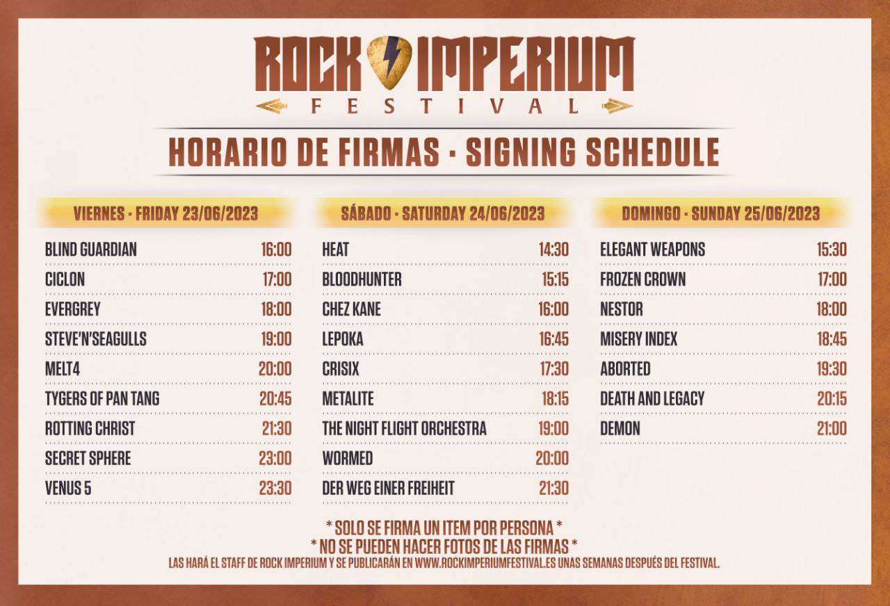 Horarios de las firmas en el Rock Imperium 2023