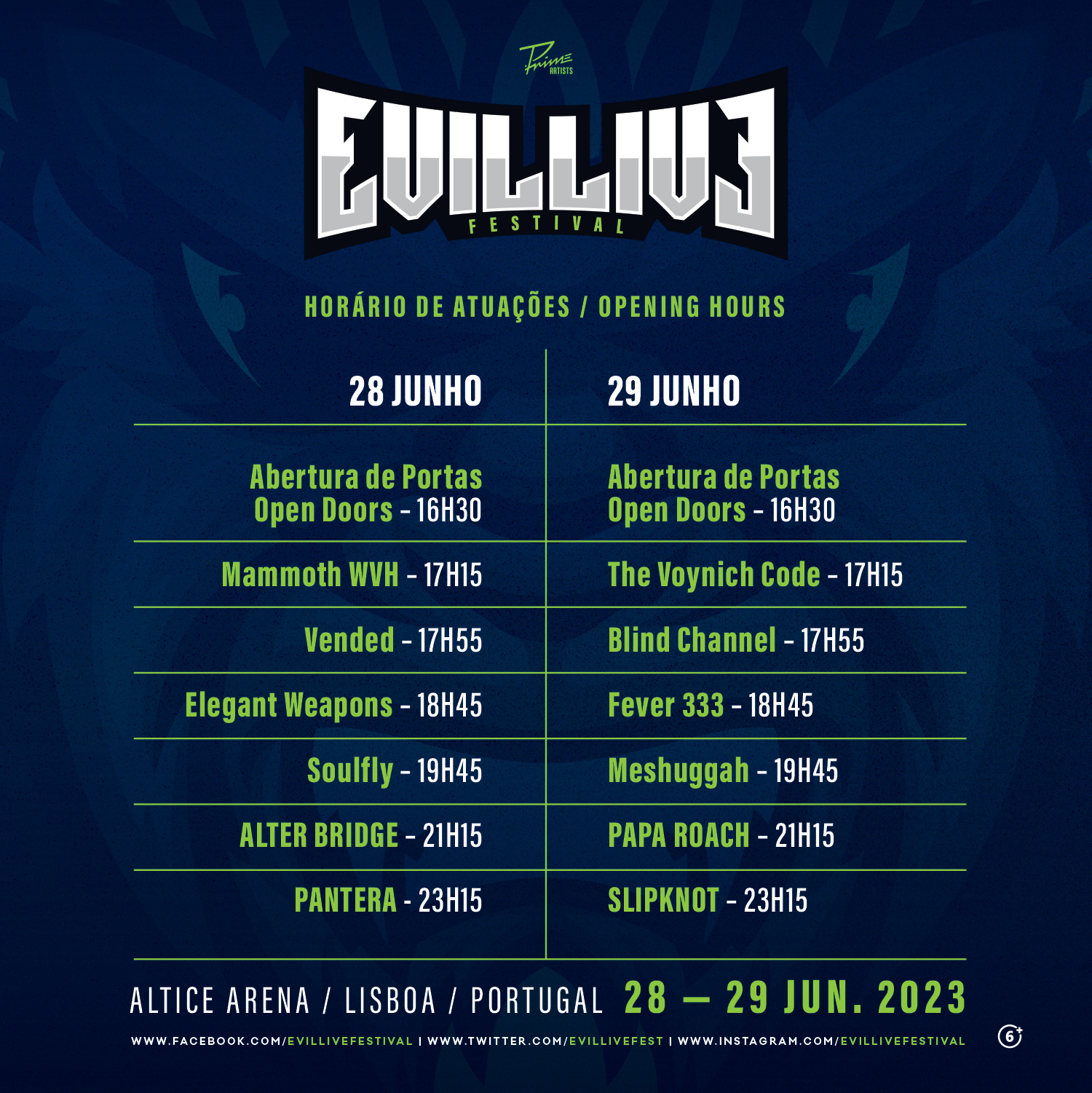 horarios EviLLive 2023 Lisboa Portugal