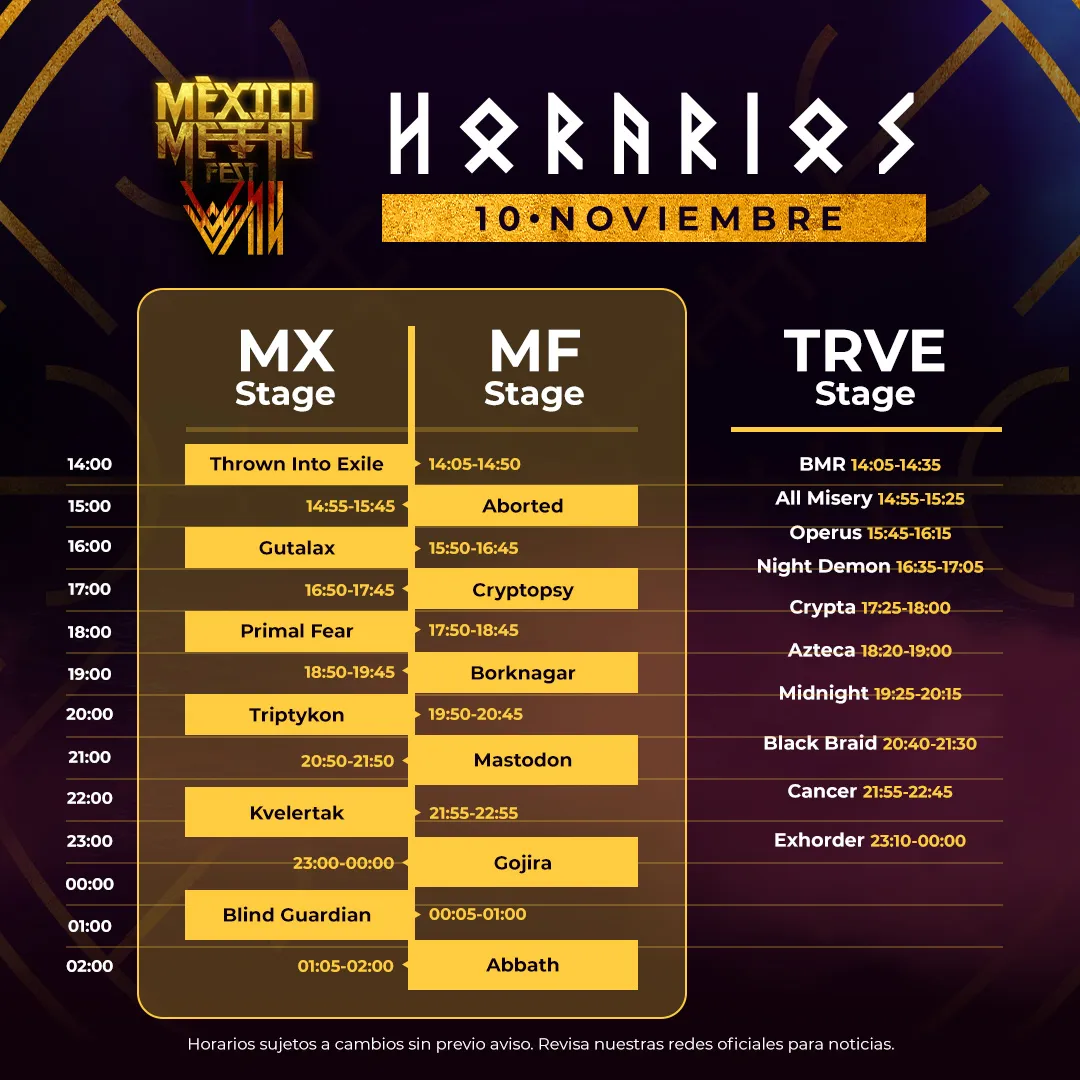 Horarios primer día México Metal Fest 