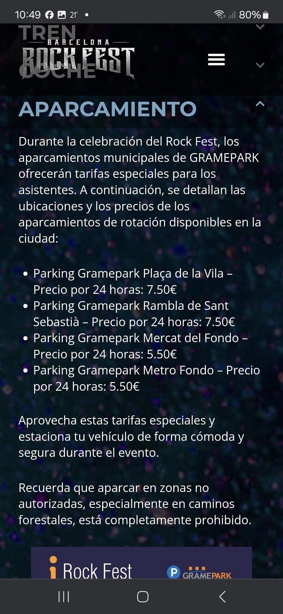 Aparcamientos parquing en Can Zam y Barcelona Rock Fest 2024