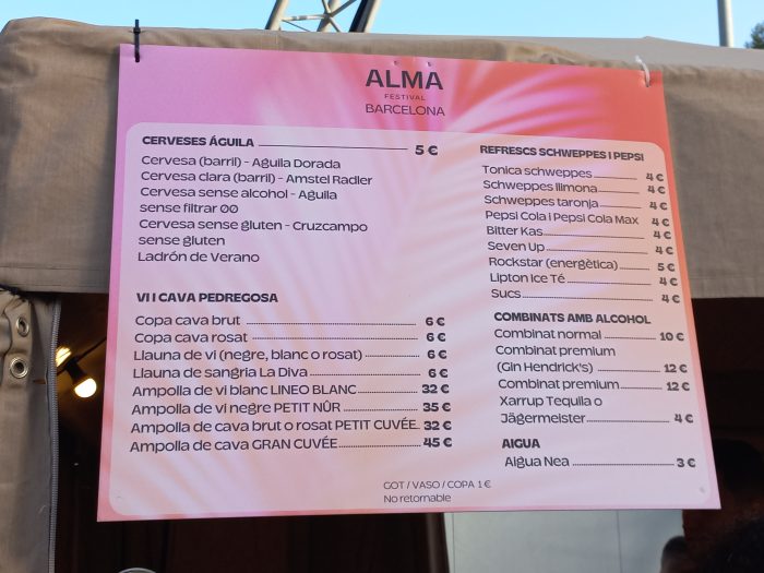 Precios bebida Alma Festival 2024