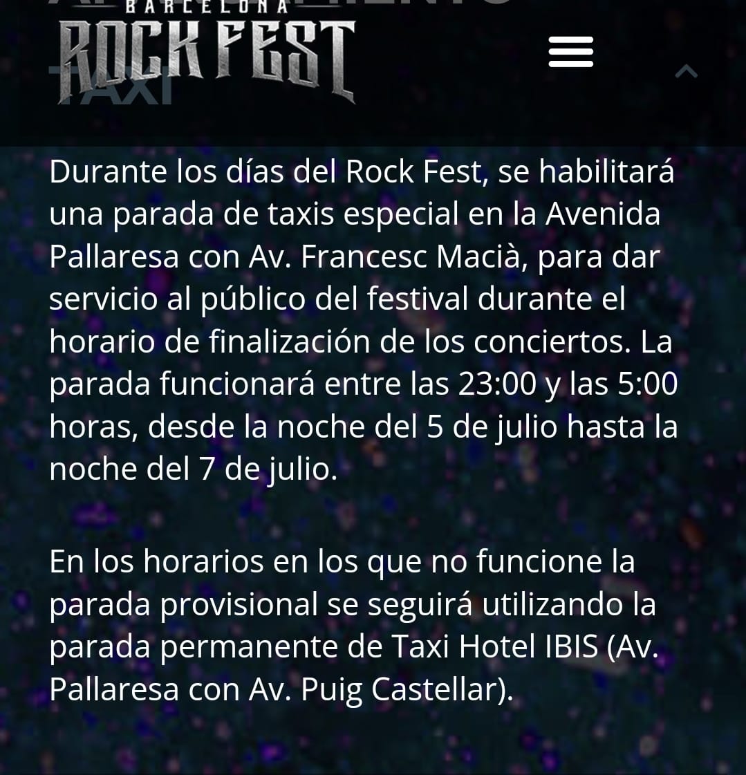 Servicio de taxis Barcelona Rock Fest 2024