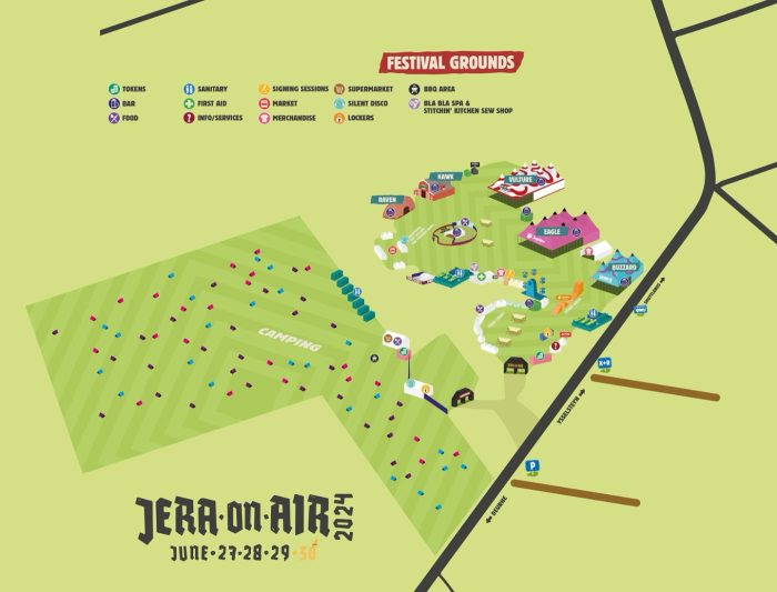 Mapa del recinto del Jera on Air y de las instalaciones del camping