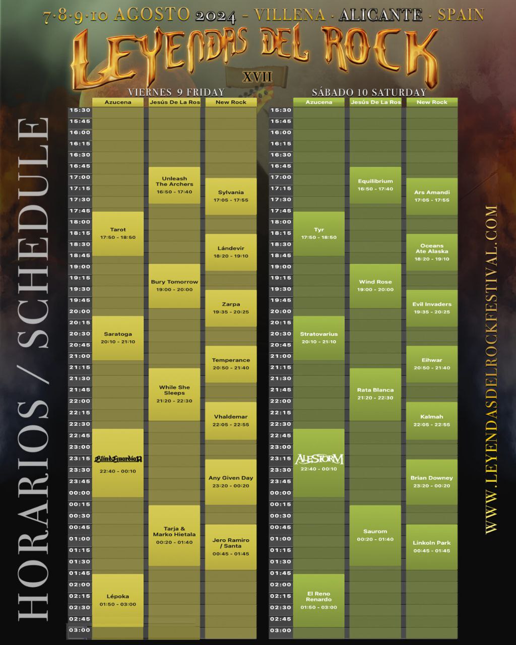 Horarios Leyendas del rock 2024 tercer y cuarto día