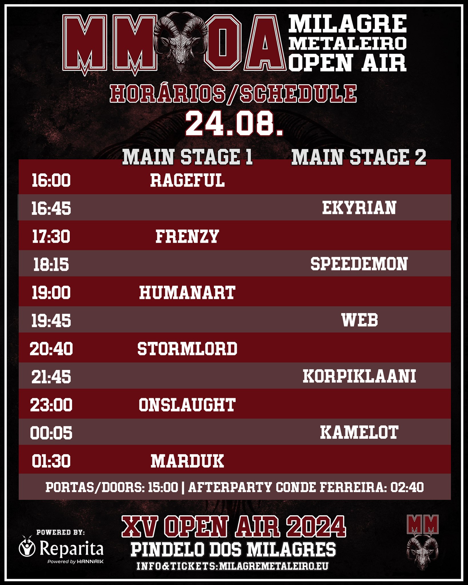 Horarios Bandas MMOA segundo día 2024 Crónica segundo día Milagre Metaleiro MMOA 2024