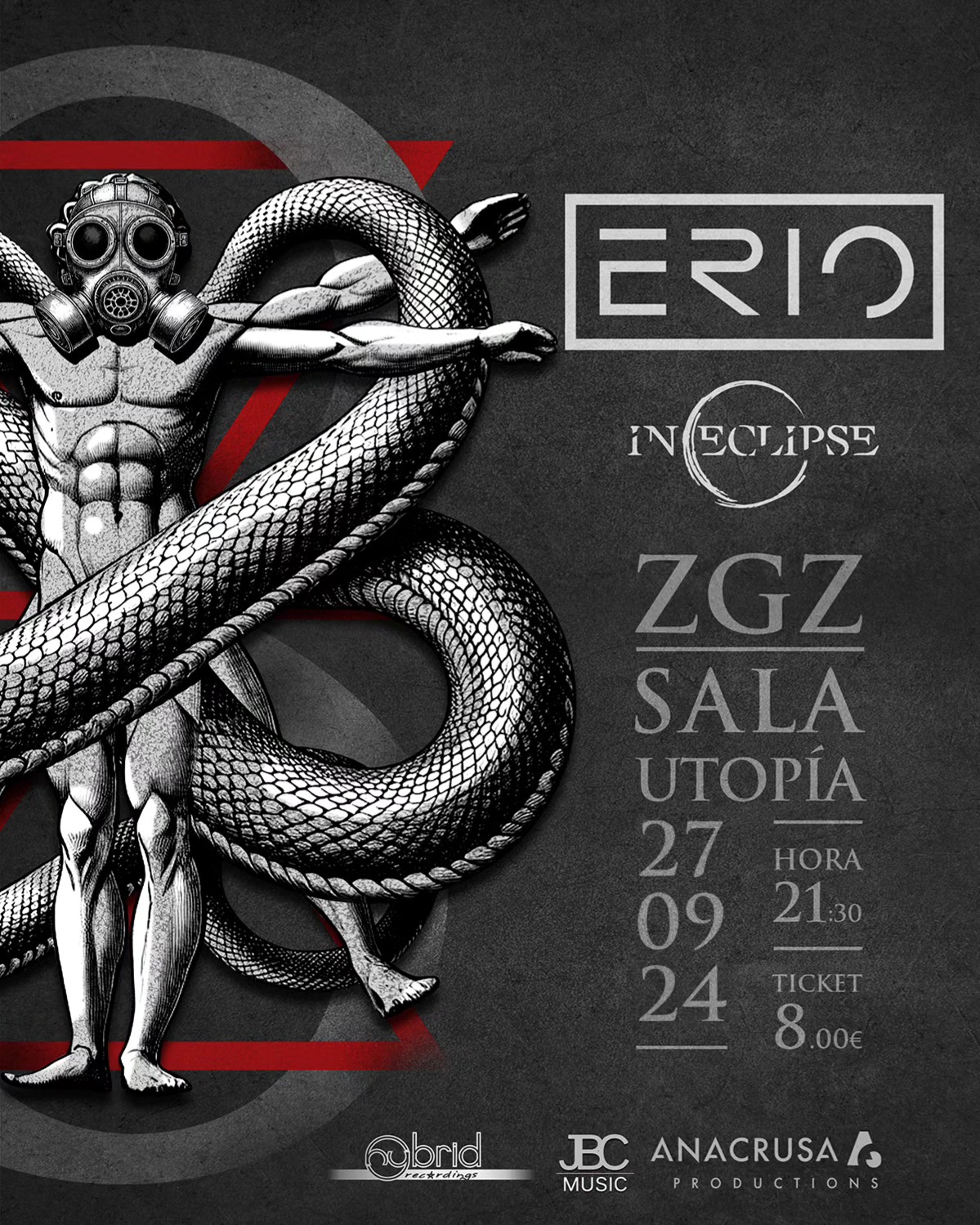 Cartel y Crónica ERIO + In Eclipse. Sala Utopia, Zaragoza 2024