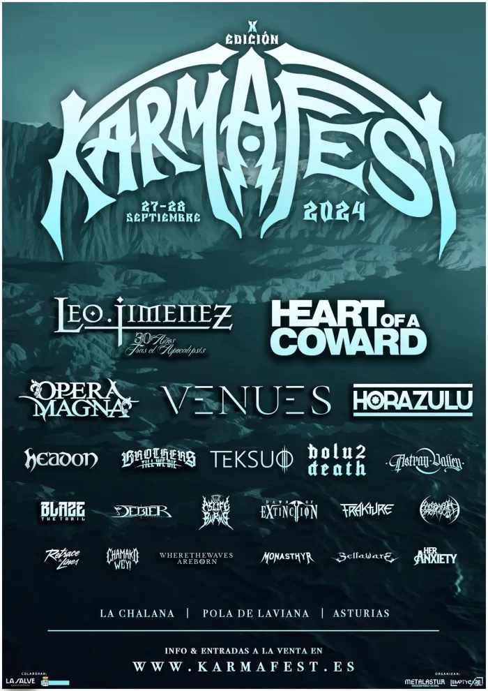 Cartel del Karma Fest 2024 con bandas como Heart of a Coward, Leo Jiménez, Venues, Teksuo, Blaze the Trail, Bolu2 Death o Retrace the Lines 